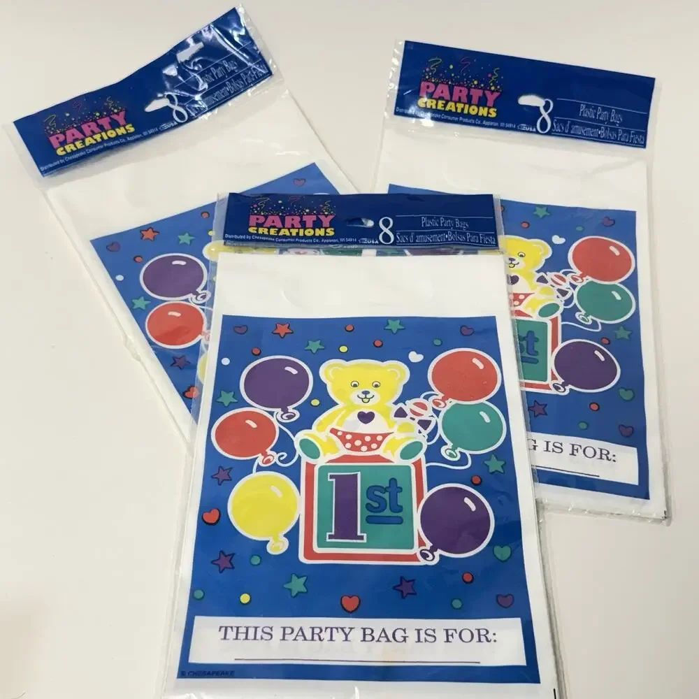 Vintage 1st Birthday Bear Plastic Party Bags 8 Count X 3 Party Creations Treat